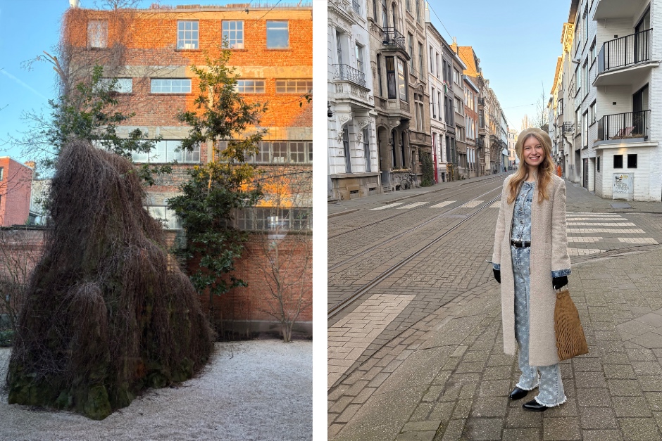 August hotel garden and Reclaimed Woman wearing vintage exploring Antwerp