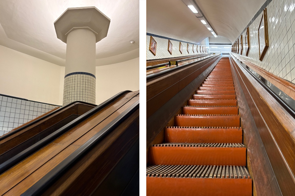 Rare wooden escalators in St. Anna's Tunnel